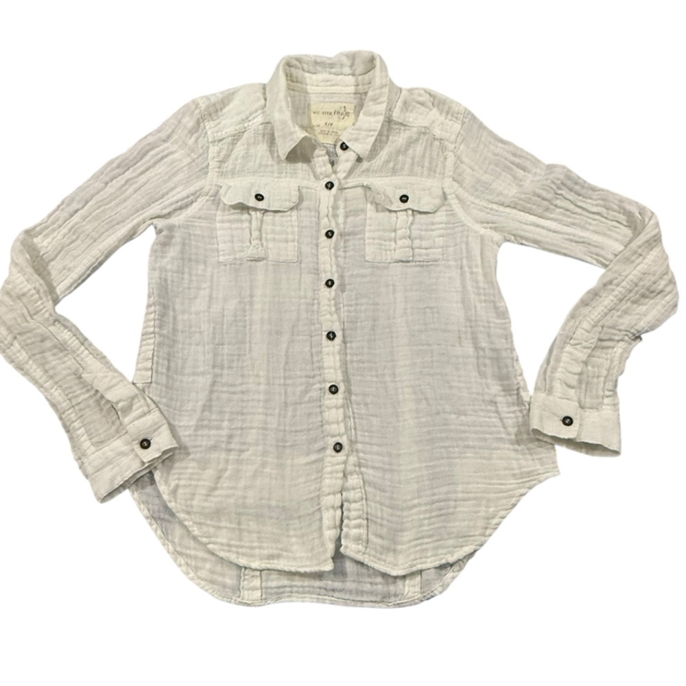 We The Free Gauze Button Down Shirt SzS White Mesh Inserts